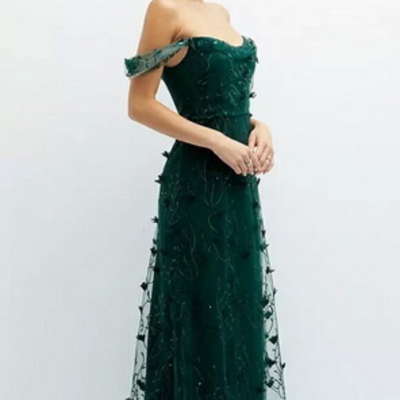 Dessy Collection Evergreen 3D Embroidered Off Shoulder Gown 3135 - Picture 3 of 6